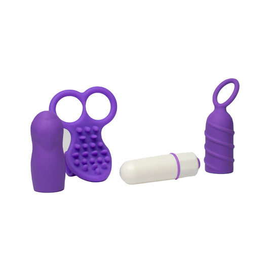  Kit de bala vibradora y accesorios intercambiables. Bala de 10 funciones 3 mangas intercambiables: funda de dedo, funda twisty, funda nubby. Accesorios 100% silicona. Bala plástico ABS libre de ftalatos. Impermeable. 